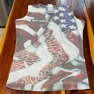 Harley-Davidson Ladies Winged Flag Tank Top - Red, White, Blue T8